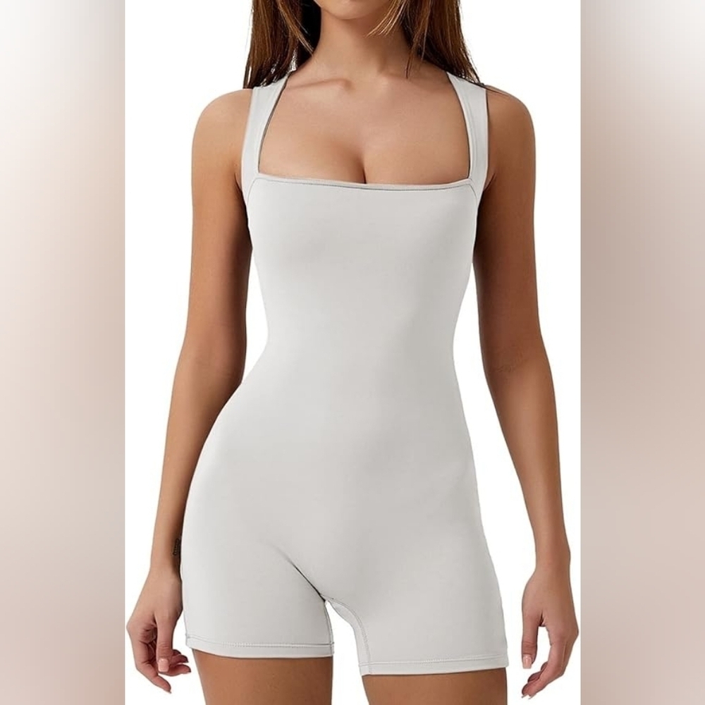 QINSEN Square Neck Tank Top Tummy Control Bodycon Jumpsuit NWT